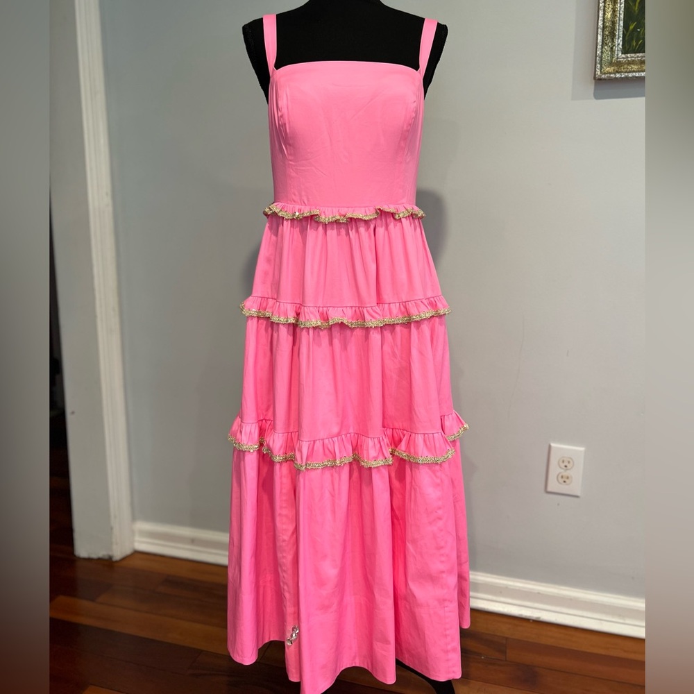 NWT Lilly Pulitzer ❤️‍🔥SAMPLE ❤️‍🔥 luxurious hot pink golden detail Dress ⭐️ - Picture 12 of 16